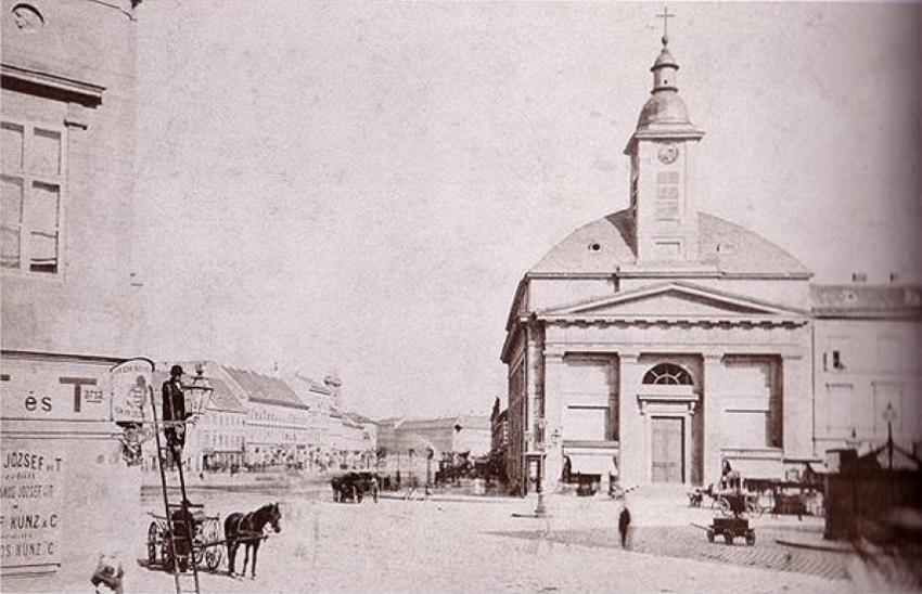 A pesti evangélikus első temploma a mai Deák téren (Pollack és Hild, 1799-1811)